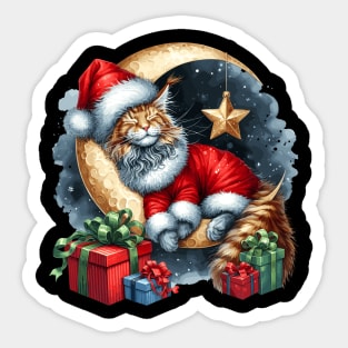 Maine Coon Cat On The Moon Christmas Sticker